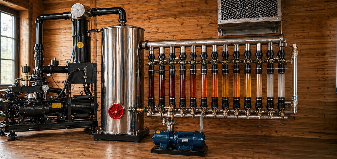 Extraction equipment with rows of glass columns
