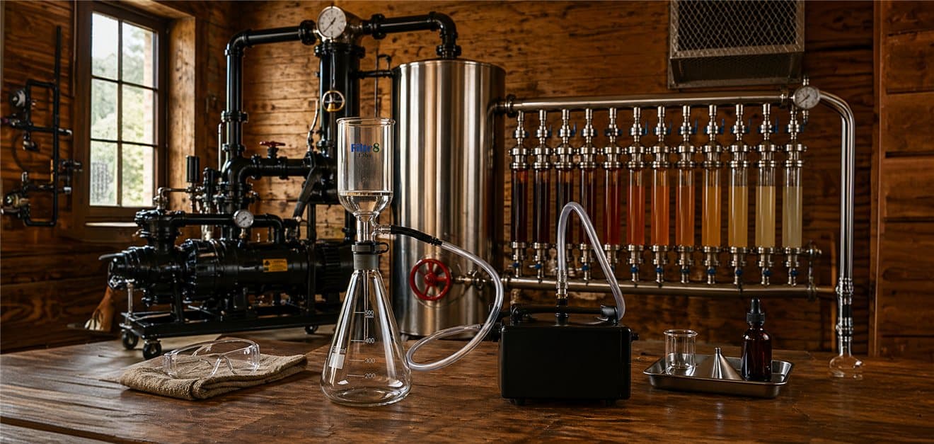 Laboratory glassware used to filter mushroom extract