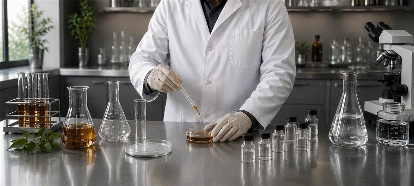 Lab technician testing extract samples with a pipette